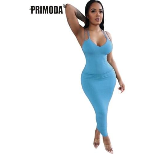 Female Fashion Sexy Halter Lady Club Maxi Dress Summer Women Elegant Party Backless Spaghetti Straps Bodycon Long Dress PR328M