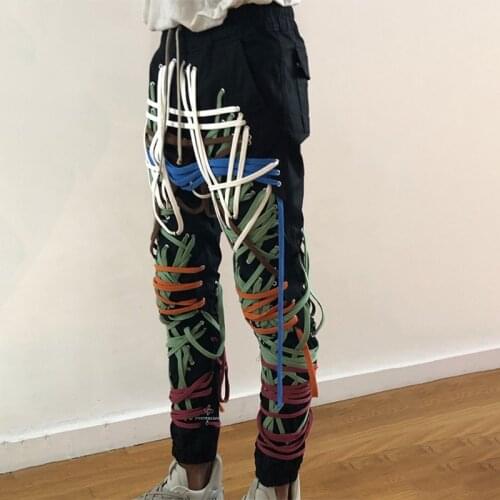 The New 2020 Autumn Fashion Womens High Waist Casual Pants Fashion Ladies Black Irregular Cross Straps Slim Fit Leg Cut Overal