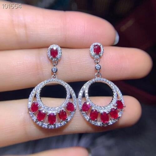 Fashion round circle S925 silver natural red Ruby gem drop earrings natural gemstone earrings woman wedding gift fine jewelry