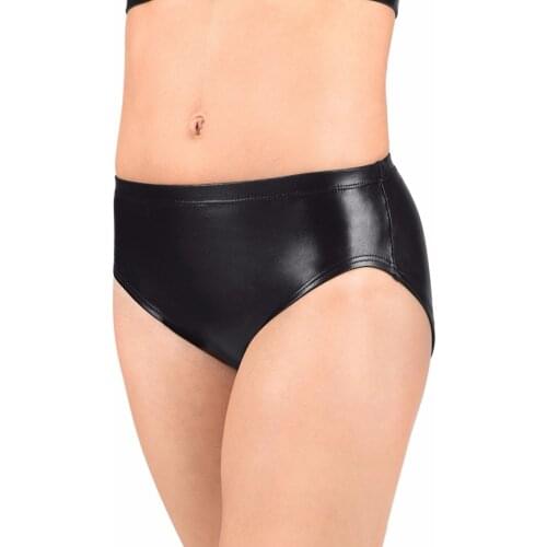 Women Low Elastic Waistband Adult Metallic Dance Briefs Gold Shiny Performance Shorts Sport Workout Team Underwear Black
