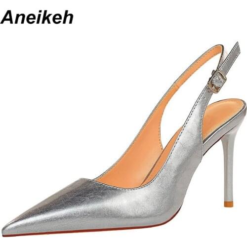 Aneikeh Womens Shoes Fashion Sexy PU Stiletto Heels Pumps Bling Sweet Pointed Toe Office & Career Ladies NEW 2021 Spring/Autumn