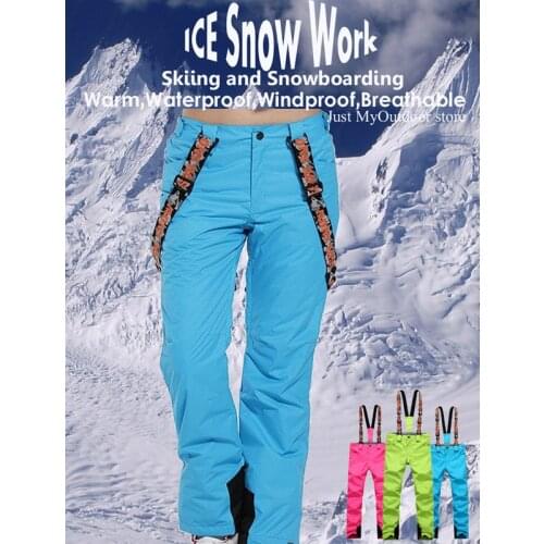 GS Brand Women Blet Snow Pants Outdoor Snowboarding Trousers Skiing Bibs 10K Waterproof Mountaineering Wear Strap Pant Girls
