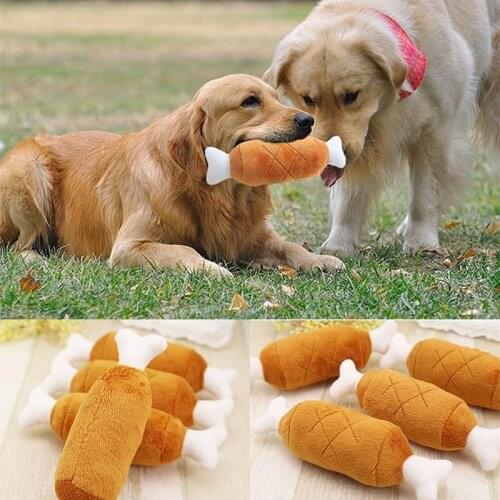 1Pc x Pet Plush Chicken Leg Play Toys Dog Puppy Squeaker Sound Chew Treat Holder