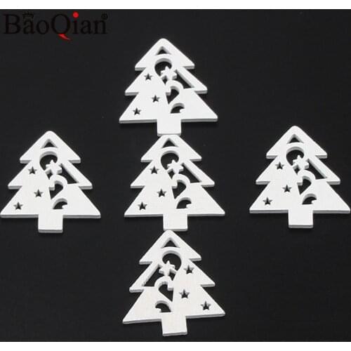 10pcs 30x34mm White Wooden Christmas Tree Embellishments For DIY Wood Crafts Embellishments For Party Wedding Xmas Decoration