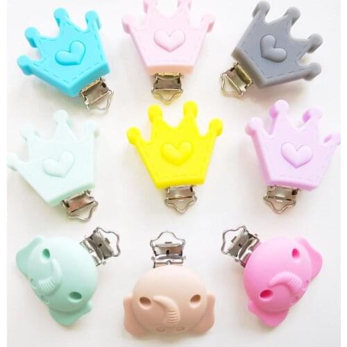 10pcs Silicone Pacifier Clips Elephant Crown Teething Bead BPA Free Baby Teether Accessories Clasp Toy DIY Name Pacifier Chain