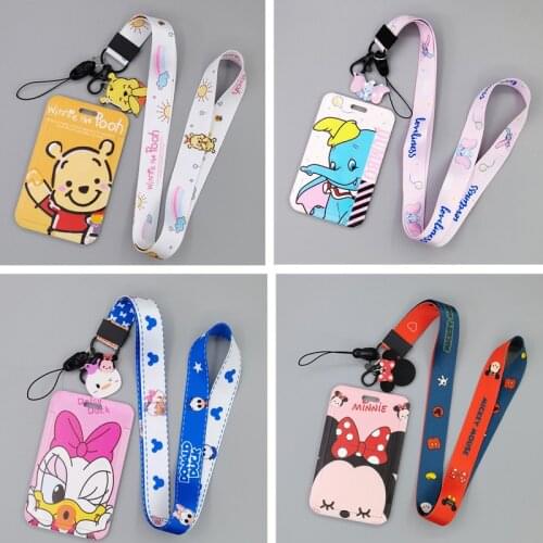 2021 Cartoon Anime Mickey Mouse Pvc Card Cover Disney Cute Winnie Dumbo Print Hanging Neck Bag ID Card Holder Kids Bus Card Bag