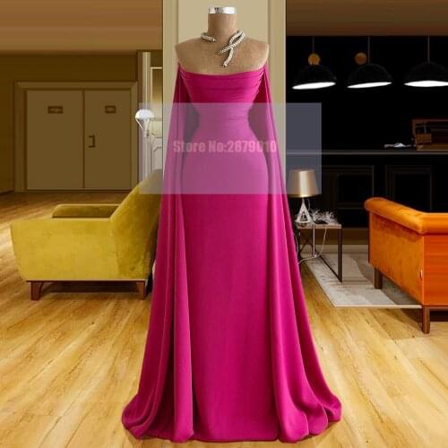 Strapless Fuchsia Mermaid Evening Dress Floor-Length Detachable Train Robe De Soiree Aibye Vestido de festa Prom Dress Dubai