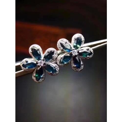 Flower Style Sapphire stud earring For men or women Natural real sapphire 925 sterling silver 3*6mm 10pcs gemstone