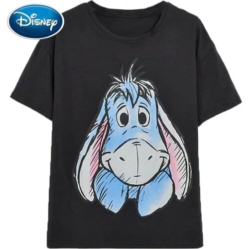 Disney T-Shirt Harajuku Winnie the Pooh Eeyore Donkey Cartoon Print Short Sleeve Vintage Women Cotton O-Neck Female Tee Tops
