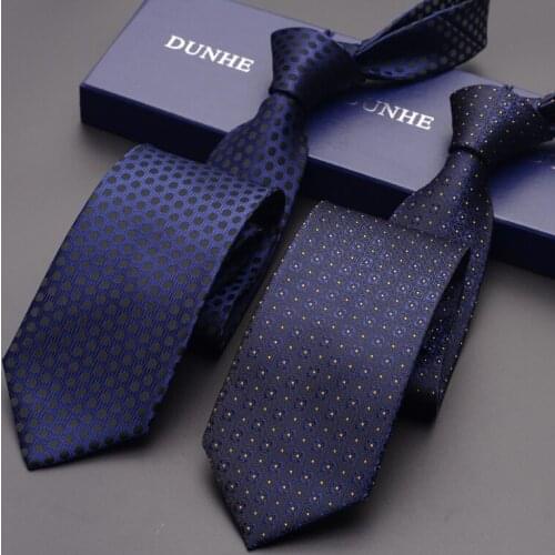 High Quality 2020 New Fashion Neckties Business 8cm Stripe Deep Blue Silk Ties for Men Designers Brand Cravat With Gift Box