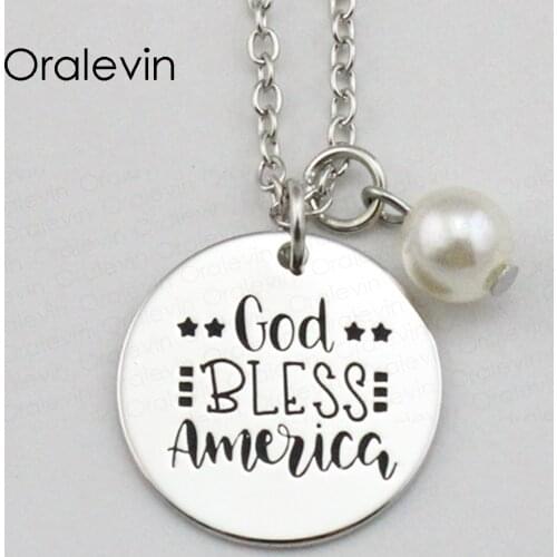GOD BLESS AMERICA Inspirational Hand Stamped Engraved Glamour Pendant Chain Necklace for Trendy Women Jewelry,10Pcs/Lot, #LN1859