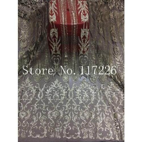 JRB-41554 embroidered tulle lace with glued gold glitter black mesh african glitter lace fabric for party dress 5yard/lot