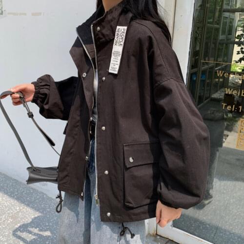 Korean Version Of The Solid Color Tooling Jacket Female Long-Sleeved BF Wind Autumn New Student Loose and Versatile Mid-Length