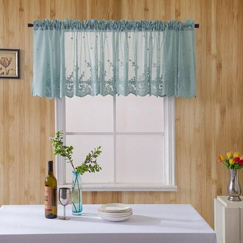 Kitchen Coffee Curtain Finished Small Curtain, Blue Lace Short Curtain, Transparent Vertical Curtain, Roman Curtain, Perforated