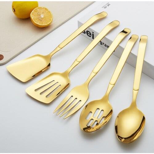 Stainless Steel Kitchen Utensils 5-Piece Cooking Trowel Set Kitchen Tool Set Gold Non-Stick Cooking Utensils Baking Tools