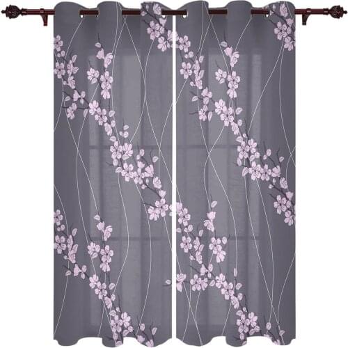 Cherry Blossom Lines Purple Valance Window Curtains For Living Room Bedroom Kitchen Home Ready-made Youth Room Window Curtains