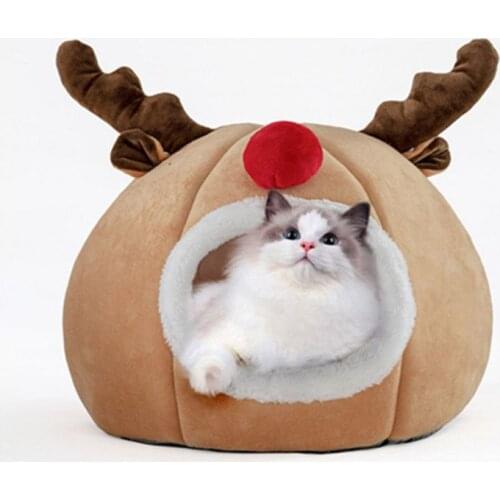 Pet Cats Soft Sleep Bed Warm House Plush Mat Cats Autumn Winter Stereo Sponge Litter Christmas Reindeer Humps Pets Cages
