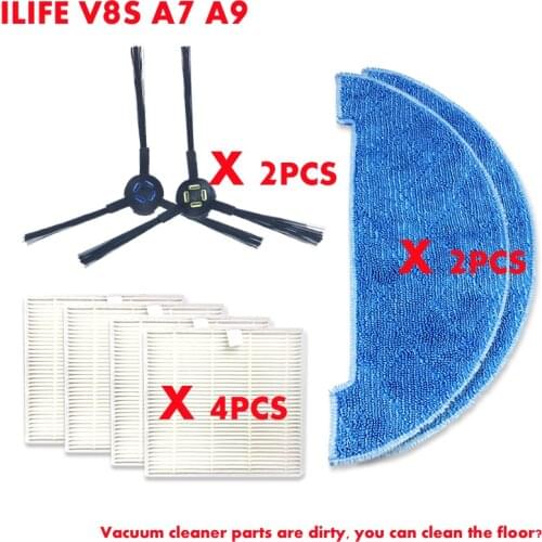 8PCS Robot vacuum cleaner accessories side brush rag HEPA set for ILIFE V8S A7 A9 vacuum cleaner filter brush part