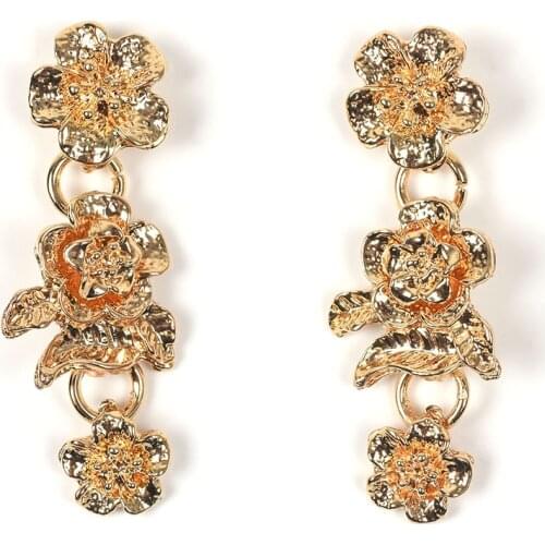 2019 New Brand ZA Earrings jewelry Women Hip Hop Punk Drop Earrings Female Gold Color Metal Flower Long Hanging Earrings Women