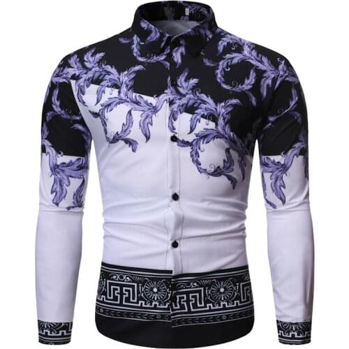 New Tops Mens Casual Shirt 3D National Style Printing Floral Pattern Shirts Men Fashion Standard Edition Long Sleeve Shirt