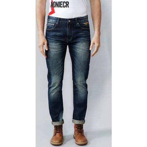 Newly Vintage Fashion Men Jeans High Quality Retro Blue Slim Fit Selvedge Designer Jeans Men Casual Redline Cotton Denim Pants