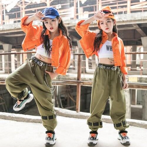 Hip Hop Clothing For Girls Street Dance Wear Overalls Jacket Tops Army Green Pants Kids Hiphop Performance Costume Modern BL5462