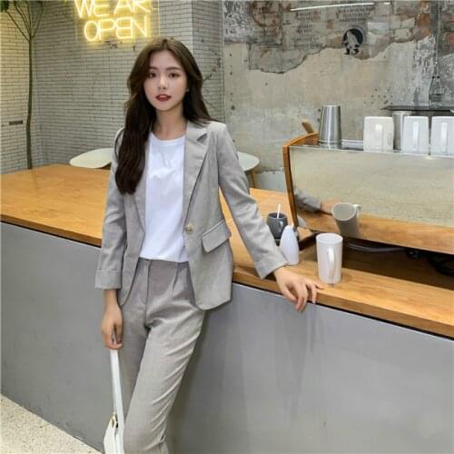 2020 Autumn Womens Fashion Classic Suit Pant Set Female Korean Version Of The Professional Suit Blazers Trousers Two-piece Sets