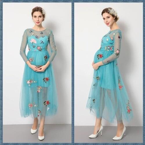 Maternity Dresses for Photo Shooting Long Pregnancy Dress Floral Embroidery Dresses Maternity Photography Props Pregnant Clothes
