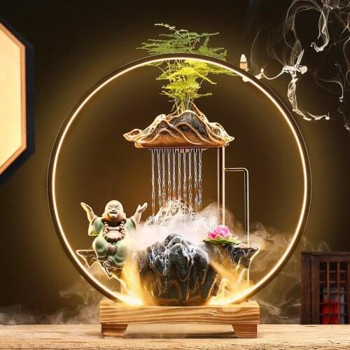 New Luxury Incense Burner Smoke Waterfall Back Flow Creative Incense Burner Set Ceramic Led Light Encensoir Home Decor EI50IB