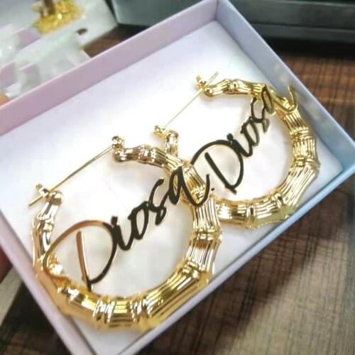 Boy/Girl Name Earrings Stainless Steel Letter Earring Custom Bamboo Earrings Personalized Baby Jewelry for Kids Gifts