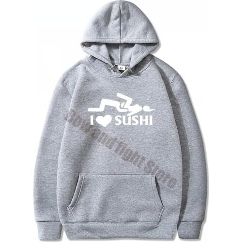 Gray Funny I Love Sushi Fashion Brand Mens Hoodies Spring Autumn Male Casual Sweatshirts Men and Women Sweatshirt Hoody Tops