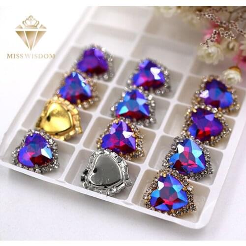 Hot selling 12mm 14mm 10pcs Red AB Heart shape sew on rhinestones glass crystal button with hole Diy wedding dress accessories