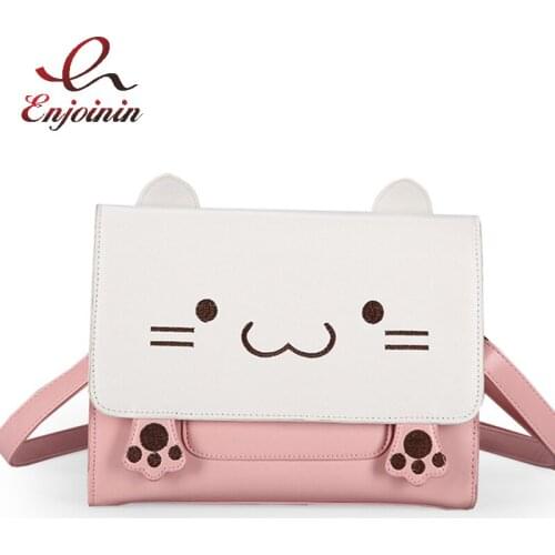 Cartoon Cat Design Girls Messenger Bag Fashion Purses and Handbags for Women Kawaii Shoulder Crossbody Bag Japanese Style New