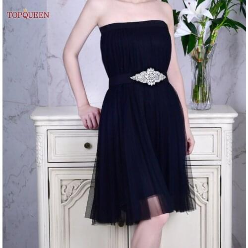 TOPQUEEN S05B-B Rhinestone Elastic Belt Luxury Full Crystal Gem Black Female Waistband Women Belts Elastic Black Sash for Dress