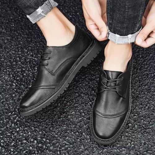 Nice Pop Pu Leather Shoes for Men Casual Breathable Round Toe Lace-Up Men Dress Shoes Fashion Male Business Oxfords Shoes