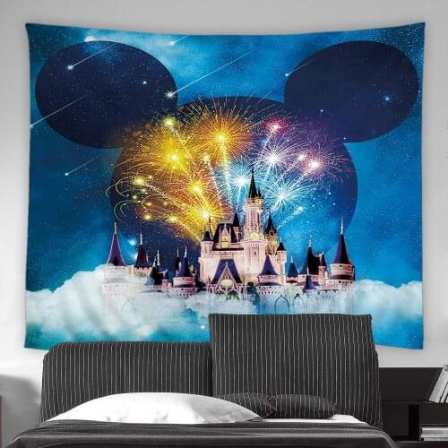 Creative Castle Tapestry Fairy Tale Night Fireworks Starry Sky Wall Decor Romantic Navy Blue Wall Hanging