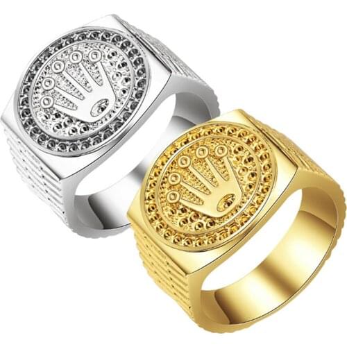 Vintage Hip Hop Gold Crown Ring Men Women Engagement Wedding Party Rings Jewelry 2 Colors