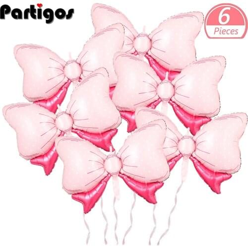 6pcs Bow Balloon Bowtie Pink Balloon Foil Pink Balloon Jumbo Bow Balloon for Wedding Bridal Shower Gender Reveal Balloon Decor