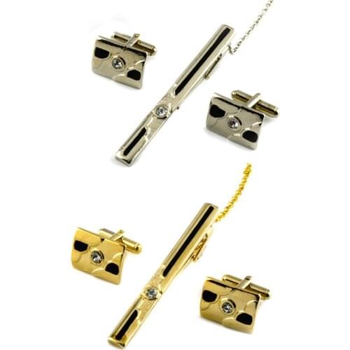 Tie Clips Cufflinks Set For Men Diamond Collar Clip Bussiness Suit Tie Bar Jewelry