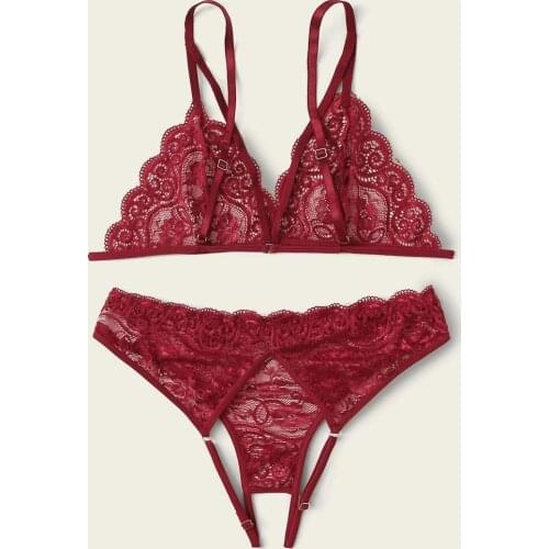 Plus Size Lace Sexy Lingerie Transparent Crotchless Women Underwear Set Porno Erotic Costumes Lenceria Sensual Mujer Briefs Set