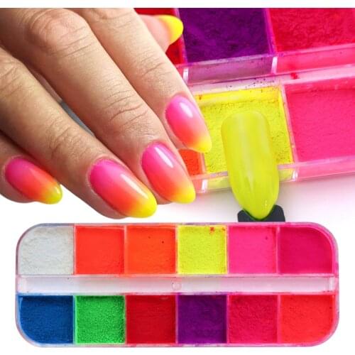 1Box Neon Pigment Powder Nail Fluorescence Effect Glitter Nail Chrome Dipping Dust for Manicure Art Decorations Accessories LAYE