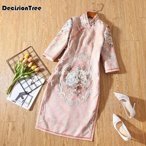2021 chinese dress party dress oriental mandarin collar qipao lace satin dress chinese dress elegant lady party dress vestido