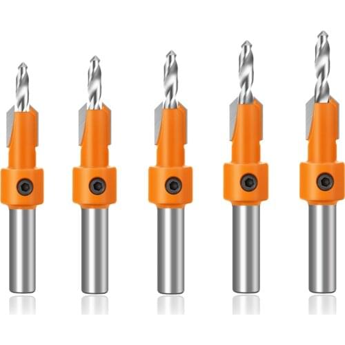 5 Pcs Drill Bits Hole Opener Countersink Cone Head W/ Hexagon Shank For Woodworking Electric Tools Drilling Accessories