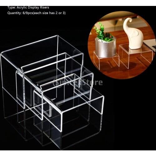 6 / 9pcs Square Acrylic Display Riser Stand 3 Size for Collection Doll Toy