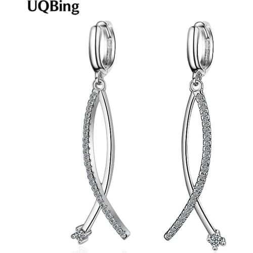 925 Sterling Silver AAA Crystal Fish Shape Clip Earrings On Ear Silver Jewelry