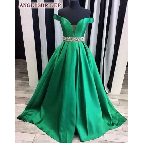ANGELSBRIDEP Sexy Off-Shoulder Long Evening Dresses Vestidos de festa Bead Waist Floor-Length Formal Prom Dresses Party Gowns