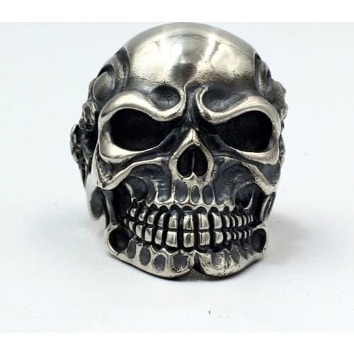 BIKER ROCKER SKULL SKELETON GOTH 925 STERLING SOLID SILVER MENS RING JEWELRY A3190