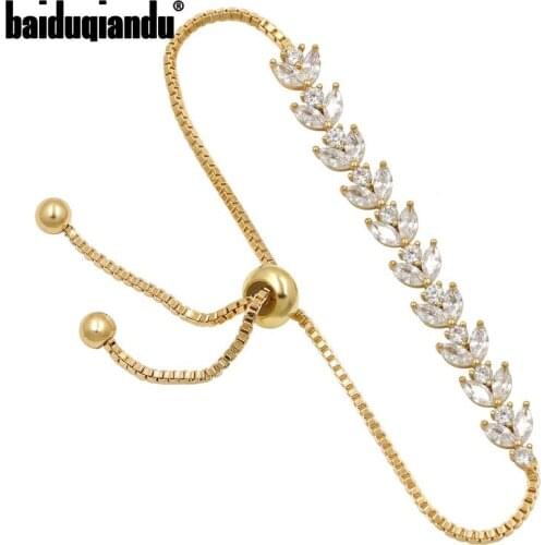 Sparkling Marquise Leaf Cubic Zirconia CZ Crystal Adjustable Bracelets for Women Wedding Bridal Bridesmaid Jewelry