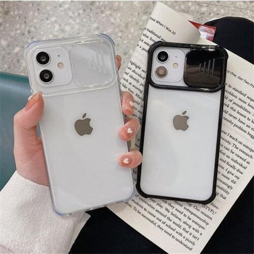 Transparent Push Window Phone Case For iPhone 12 11 Pro Max XR X XS Max XS 7 8 Plus Soft Clear Shockproof Bumper Back Cover