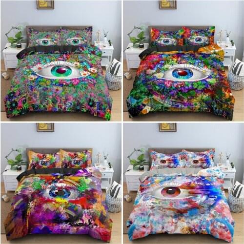 Colored Human Eye Pattern Bedding Set Bedclothes 2/3PCS Abstract Style Duvet Covers Single Twin Double King Queen Home Textile
